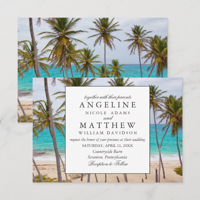 Invitación Boda Tropical Vintage Beach Shore Palm (Anverso / Reverso)