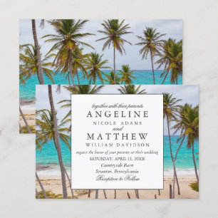 Invitación Boda Tropical Vintage Beach Shore Palm