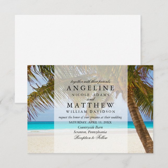 Invitación Boda Tropical Vintage Beach Shore Palm (Anverso / Reverso)