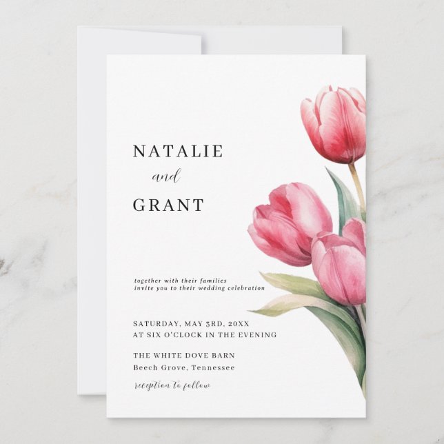 Invitación Boda Tulip de primavera (Anverso)