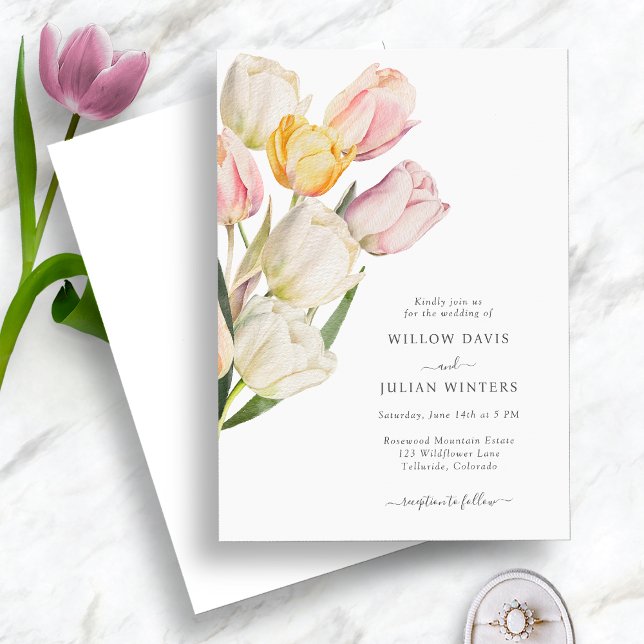 Invitación Boda Tulip Elegant (Elegant Watercolor Tulip Wedding Invitation by Painted Paperie
)