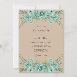 Invitación Boda Turquesa Champán Frondosa