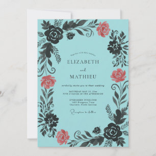 Invitación Boda Turquesa Coral Frondosa