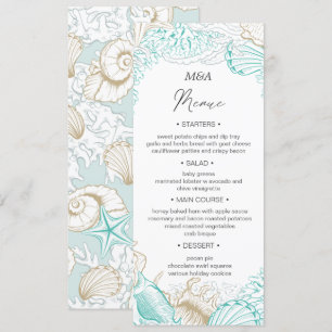 Invitación boda turquesa costero cena Menú