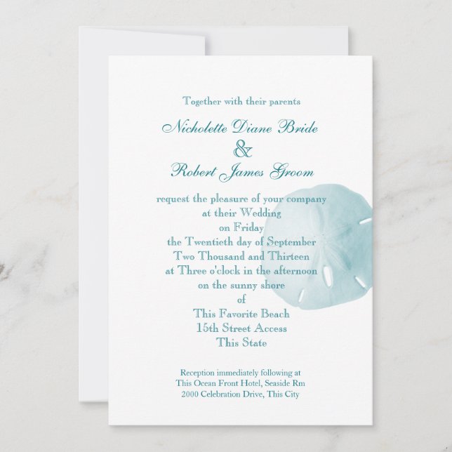 Invitación Boda Turquesa del dólar de arena (Anverso)