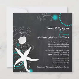 Invitación Boda turquesa en la playa de Chalkboard blanco