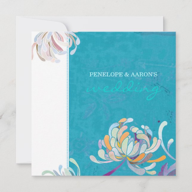 Invitación Boda Turquesa Floral de Verano (Anverso)