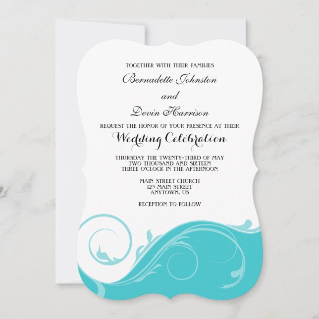 Invitación Boda Turquesa Floral Swirl Swirl Invita (Anverso)