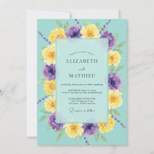 Invitación Boda Turquesa Violeta Ranunculus Eucalipto
