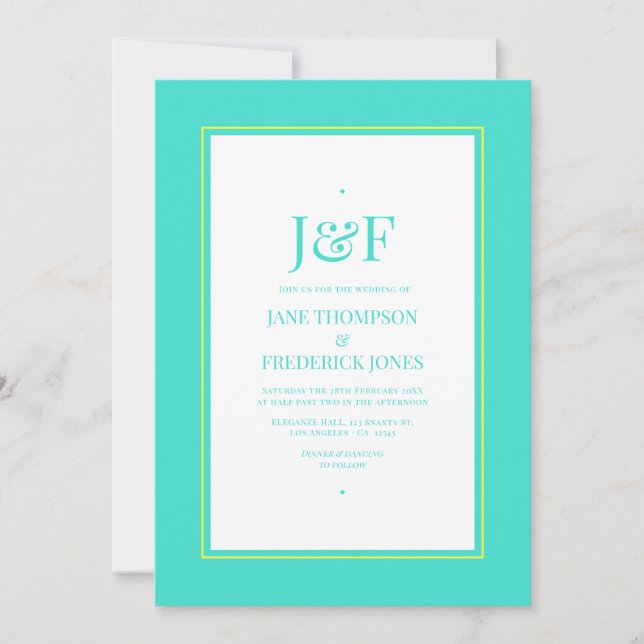 Invitación Boda Turquesa y Amarillo Limón (Anverso)