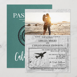 Invitación Boda Turquoise California Passport