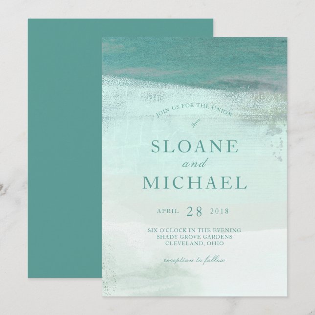 Invitación Boda Turquoise Ombre Watercolor Wash Beach Wedding (Anverso / Reverso)