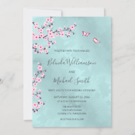 Invitación Boda Turquoise Pink Cherry Blossom