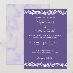 Invitación Boda Ultra Violeta Simple Púrpura Y Blanco