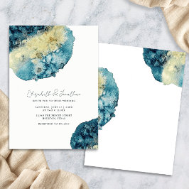 Invitación Boda Única Boho Acuarela Azul Marino Simple