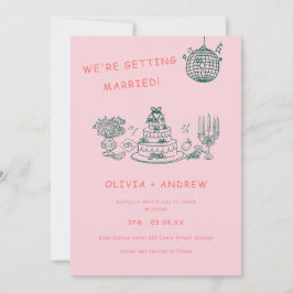 Invitación Boda Única Caprichosa Dibujada a Mano