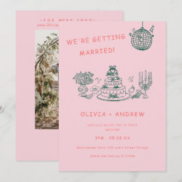Invitación Boda Única Caprichosa Dibujada a Mano