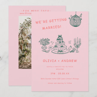 Invitación Boda Única Caprichosa Dibujada a Mano