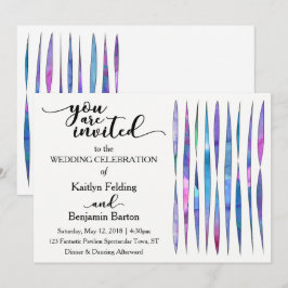 Invitación Boda única con acuarela blanca, púrpura, rosa y az