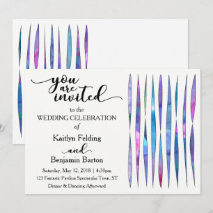Invitación Boda única con acuarela blanca, púrpura, rosa y az