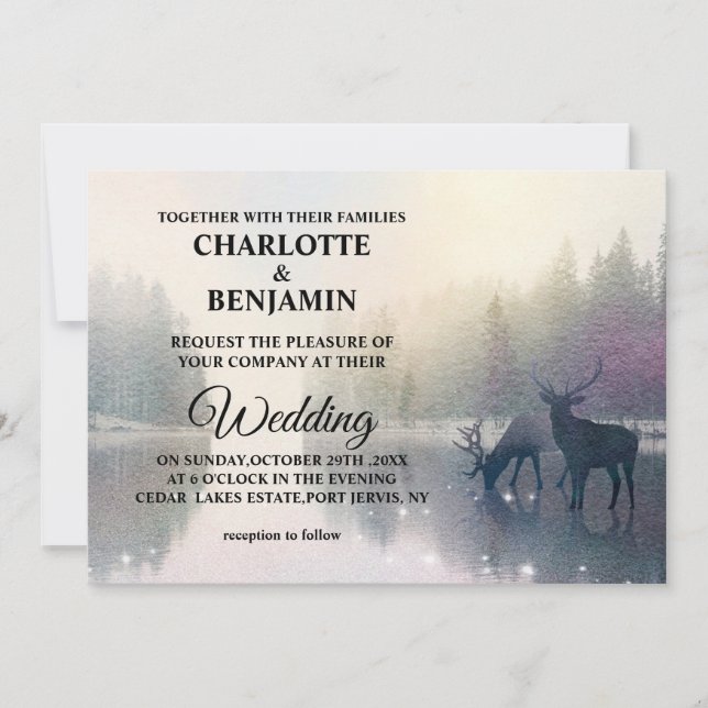 Invitación Boda Única de Cuento de Hadas Bosque Encantado (Anverso)
