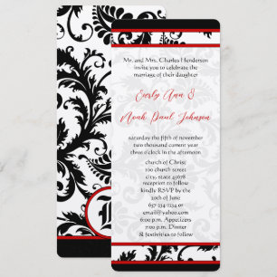 Invitación Boda Única de Damasco 9x4 Rojo Negro Blanco