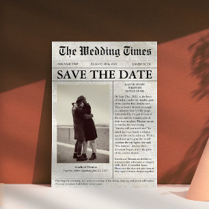 Invitación boda única de fotos de periódico salva la fecha