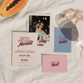 Invitación Boda Única Funky Moderna en Estilo Retro de Borgoñ