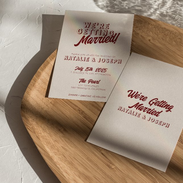 Invitación Boda Única Moderna y Audaz en Rojo Profundo Retro (Subido por el creador)