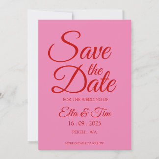 Invitación Boda Única Rosa Y Rojo Rara Y Rara Guarda La Fecha