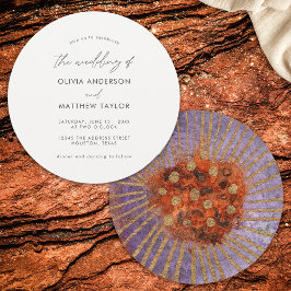 Invitación Boda Única Simple Boho Acuarela Dorado Púrpura