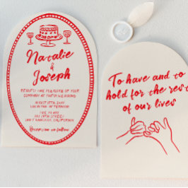 Invitación Boda Única y Excéntrica con Dibujos a Mano en Rojo