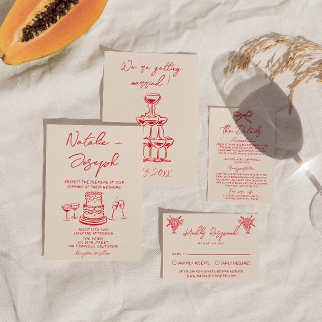 Invitación Boda Única y Excéntrica Torta Roja Dibujada a Mano (Subido por el creador)
