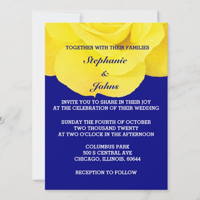 Invitación Boda único blanco floral de la Marina Rosa Amarill (Anverso)