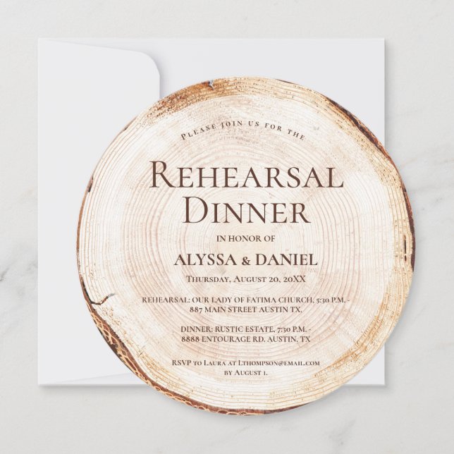 Invitación Boda único de cena de ensayo de madera rústica (Anverso)