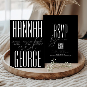 Invitación Boda único de código QR moderno negrita en blanco 
