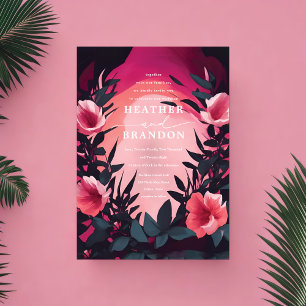 Invitación Boda único de color rosa magenta con pintura flora