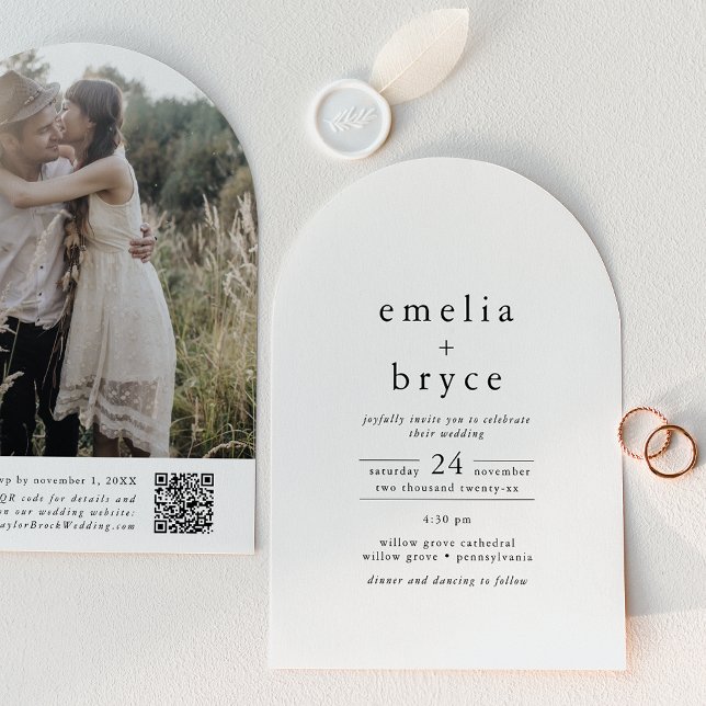 Invitación BODA único de invierno de EMELIA QR Code Photo Arc (EMELIA QR Code Photo Arch Winter Unique Wedding Invitation)