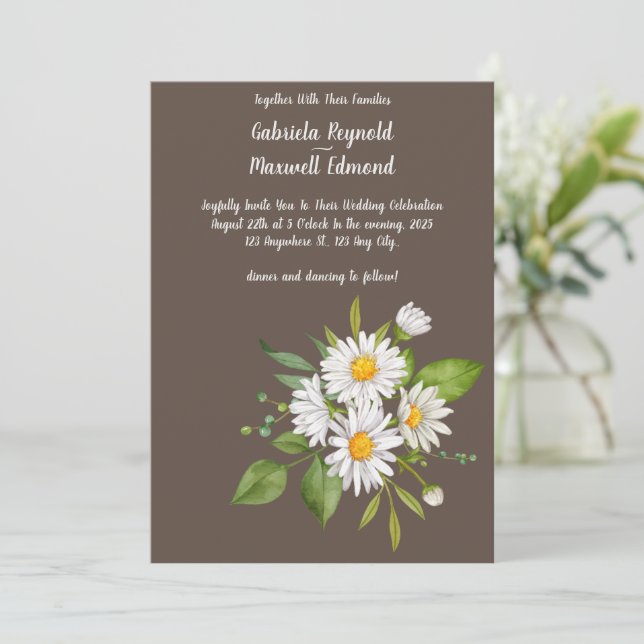 Invitación Boda único de margarita blanca floral (Anverso de pie)