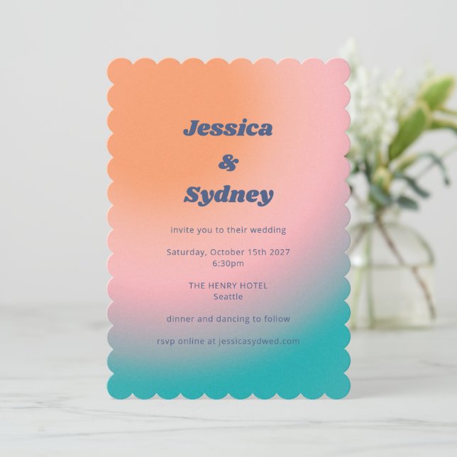 Invitación Boda único de Naranja rosa turquesa retro Groovy (Anverso de pie)
