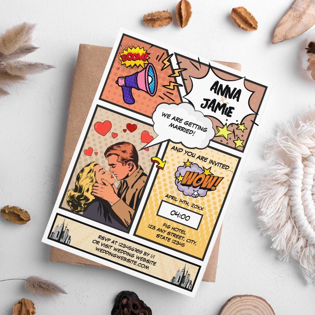Invitación Boda único de superhéroe de historietas retro (retro comic book wedding invitation)