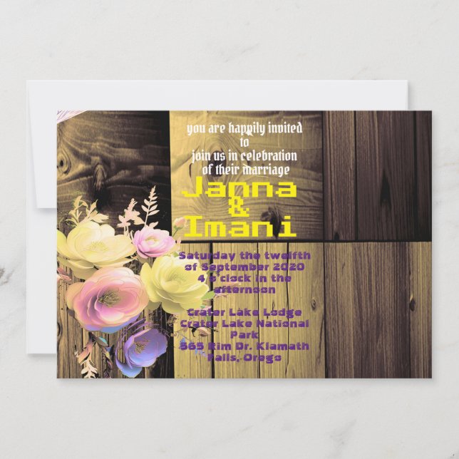 Invitación boda único de textura de madera (Anverso)