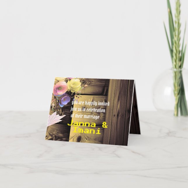 Invitación boda único de textura de madera (Anverso)