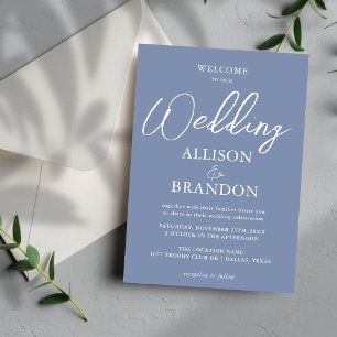 Invitación Boda único en caligrafía azul y blanca