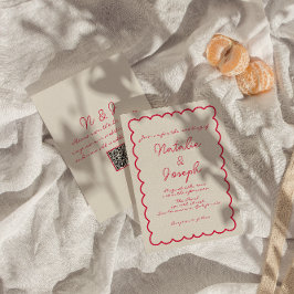 Invitación Boda único retro coloreado a mano con código QR