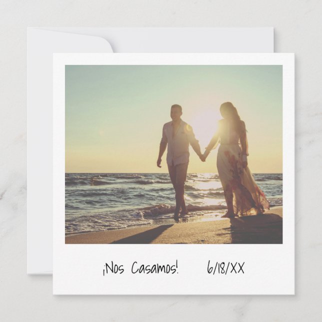 Invitación Boda único retro instantáneo fotográfico español (Anverso)