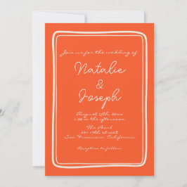 Invitación Boda único retro Naranja brillante con escritura m