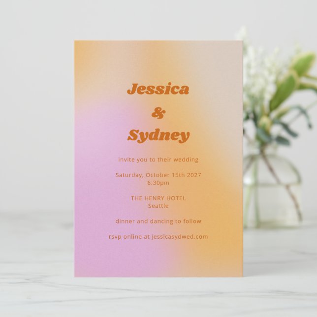 Invitación Boda único rosa y Naranja Retro Groovy (Anverso de pie)
