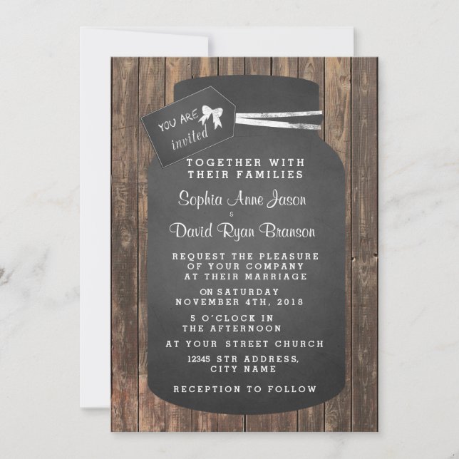 Invitación Boda único ruso Mason Jar Chalkboard (Anverso)