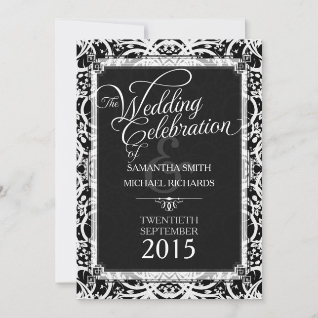 Invitación Boda único tribal de encaje blanco negro (Anverso)